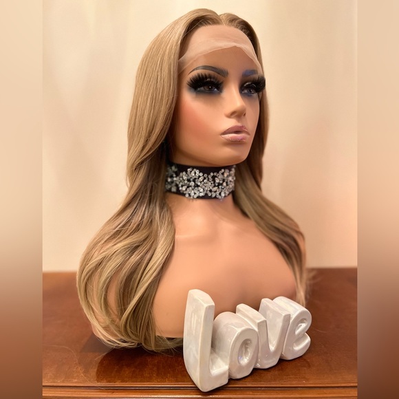 PREMIUM MOCCA BLONDE NATURAL LIGHT ENDS SET WAVY WIG NATURAL LACE HIGHLIGHTS - Picture 8 of 11